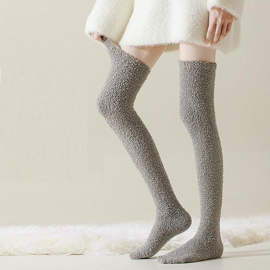 Chaussettes haute chaudes, épaisses et douces en polaire corail