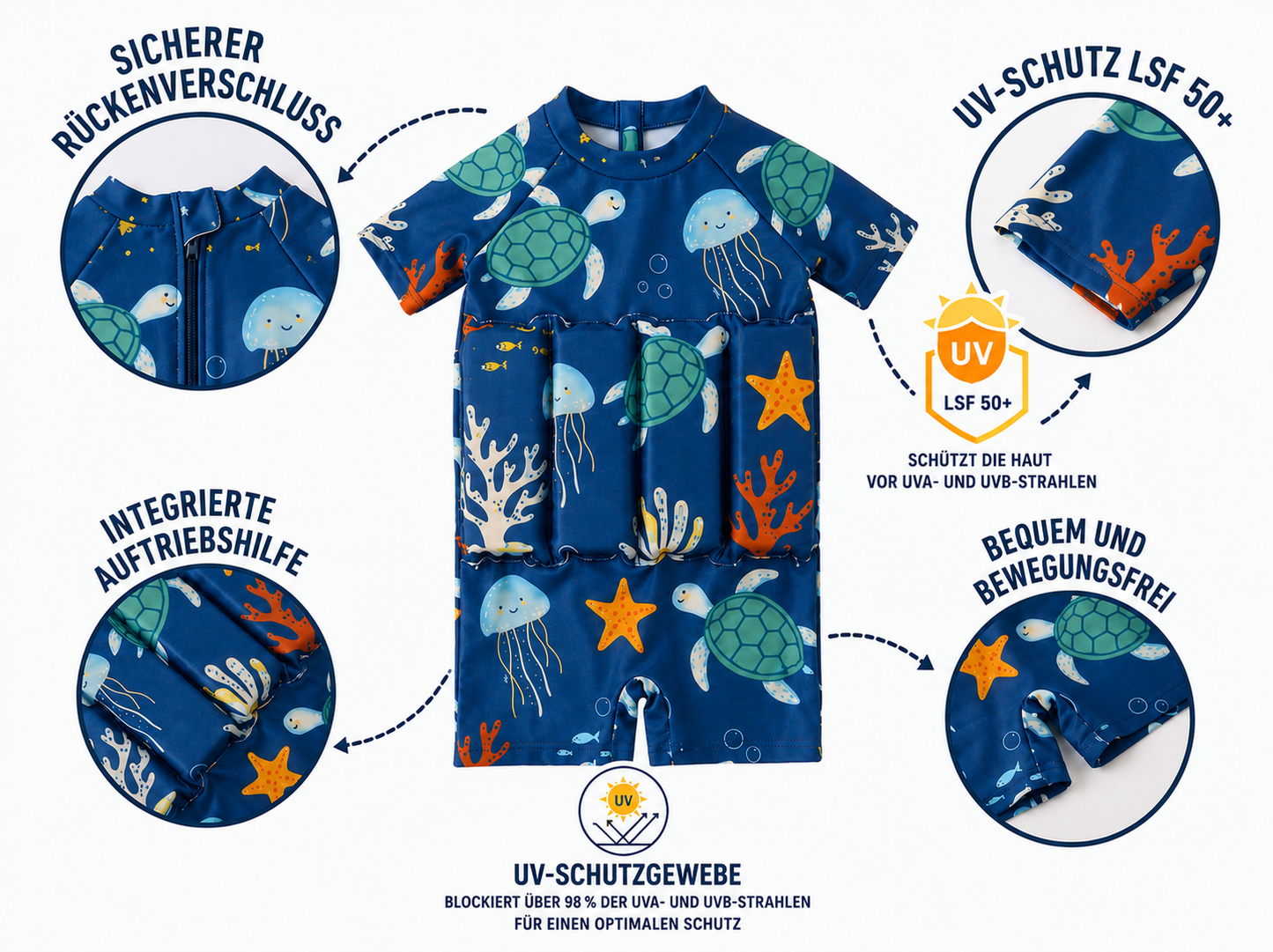 Lern-Schwimmanzug mit UV-Schutz für Kinder